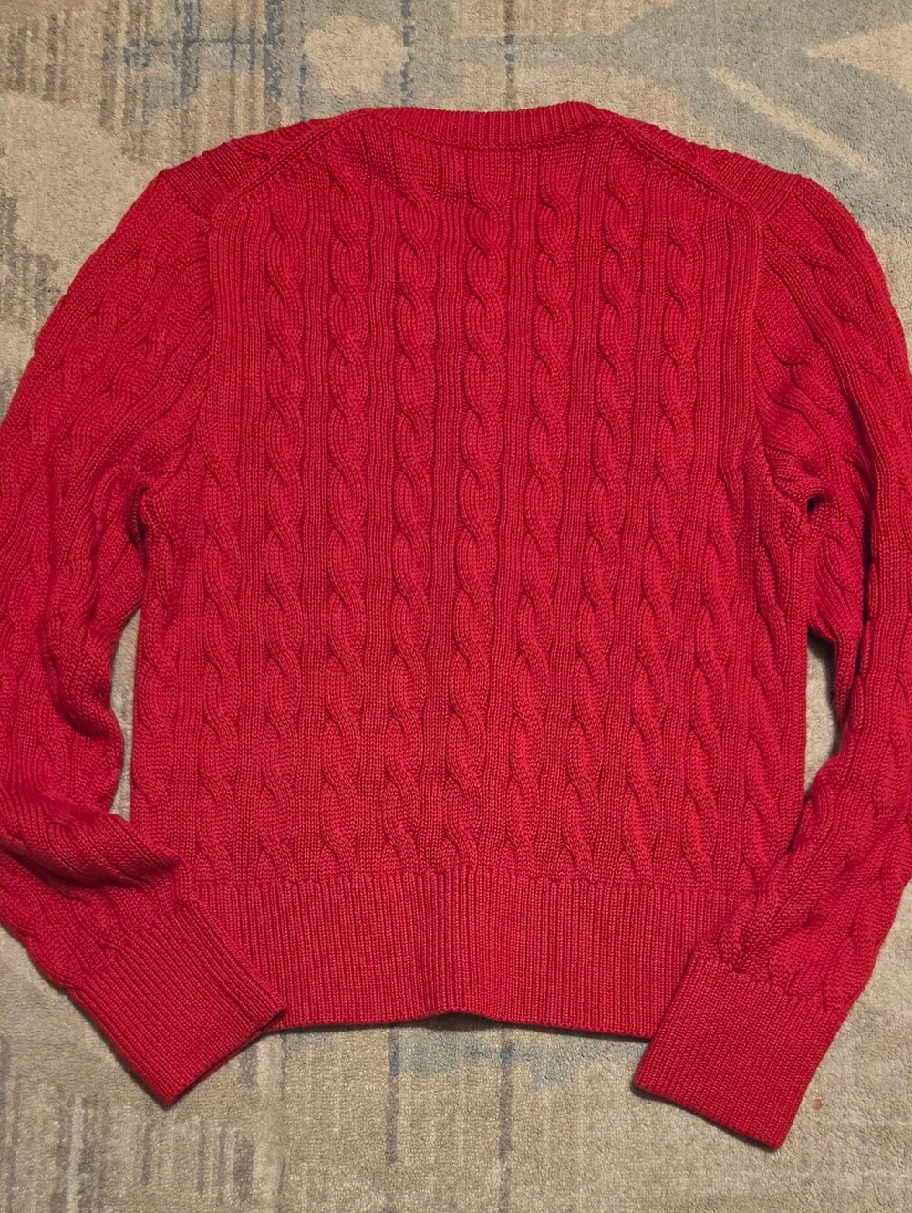 Women Polo Ralph Lauren Cable Knit Cotton Crewneck Cardigan. Size XL. Red. NWT - Picture 2 of 9